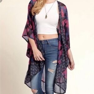 Vintage Sheer Dark Floral Kimono/swim coverup